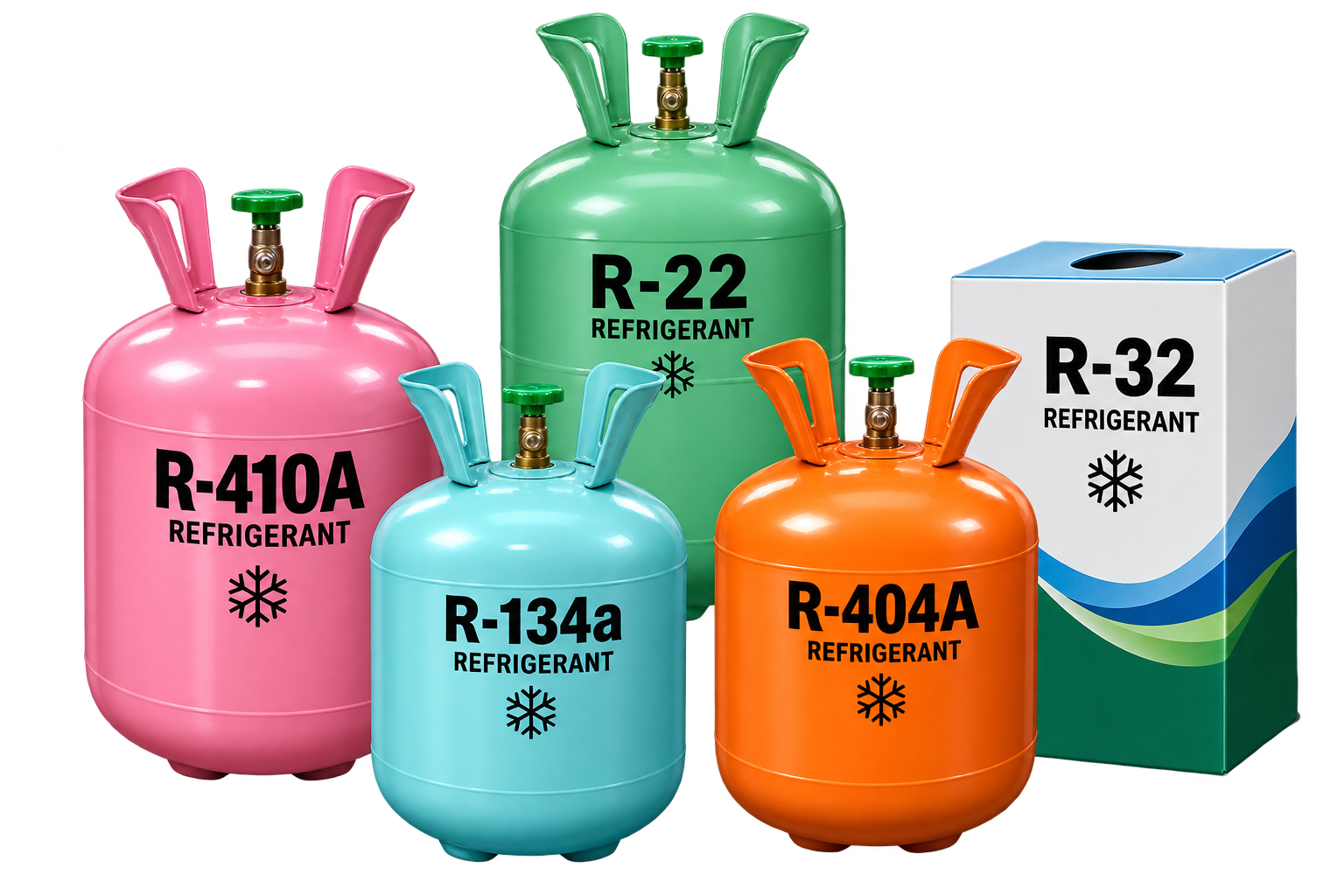 Refrigerant cylinders — R-410A, R-22, R-134a, R-404A, R-32